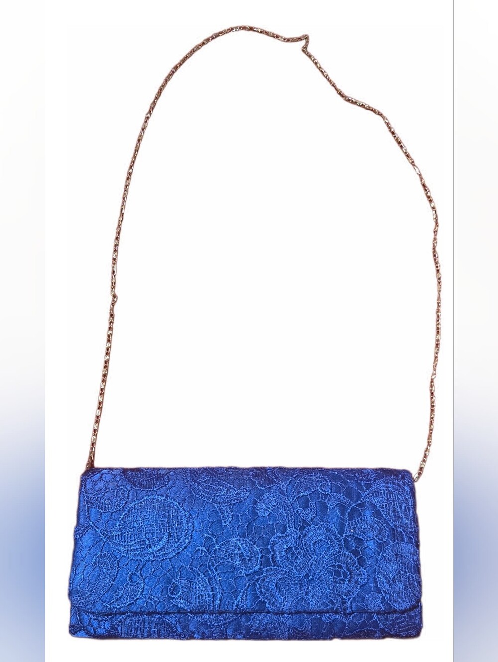 Blue Lace Evening Clutch with Chain Strap